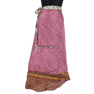 Indian Vintage Silk Double Layer Reversible <b>Sarong</b> Sari Magic <b>Wrap</b> Skirt 2 Layer Reversible Magic Silk Saris <b>Wrap</b> Long Skirt - Product Image 4