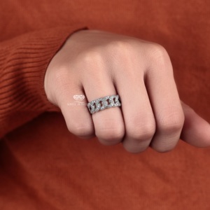 Anillo de Oro 14K con Diamantes Cultivados en Laboratorio, Cadena de Eslabones Cubanos de Lujo con Pavé de Diamantes, Joyería Minimalista Personalizada Unisex, Fabricante y Proveedor - Product Image 5