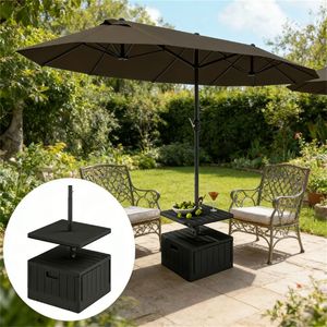 Base per Ombrellone da Patio Nera con Tavolino Integrato, Supporto per Ombrellone da Terrazzo, Solo Base per Ombrellone da Cortile - Product Image 1