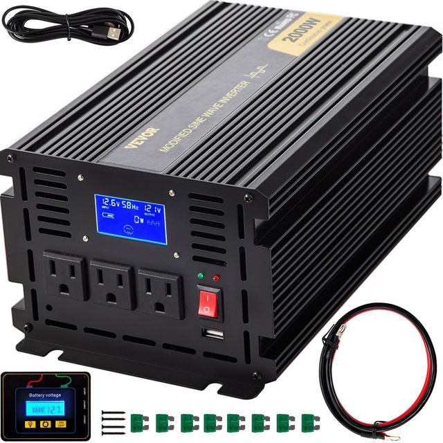 2000W Modified Sine Wave Power Inverter DC 12V AC 120V Car Converter LCD Display Remote Controller LED Solar D0100HAD4EA