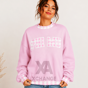 Sudadera Oversize de Cuello Alto para Mujer 2026 con Bordado Frontal, Ribete a Cuadros Rosa y Estampado de Letras, Manga Corta, Ropa Casual de Invierno - Product Image 1