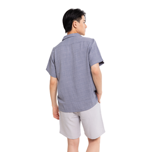 Chemise décontractée pour homme à manches courtes, col marin, couleur unie, en popeline de coton respirante, idéale pour l'été - Product Image 3