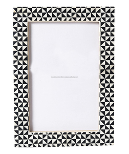 Customized Modern Rectangular Wood <b>Photo</b> <b>Frame</b> with Resin Inlay, <b>Black</b> and White Iron Accents, Logo Option - Product Image 1