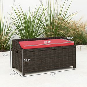 Panca portaoggetti da esterno in vimini rosso con cuscino per decorazioni da esterno - Product Image 3