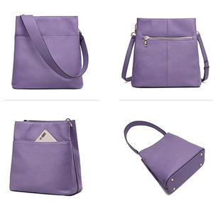 <b>Purple</b> PU Leather Shoulder Bag Women <b>Handbag</b> Zipper Tote Purse Lightweight Soft Large Capacity for Daily Travel - Product Image 1