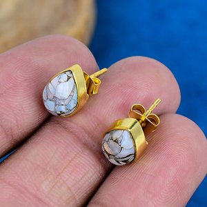 Natural Ethiopian <b>Opal</b> Pear Shape Gemstone Stud <b>Earring</b> 18k Gold Finish Over 925 Sterling Silver Finish - Product Image 3