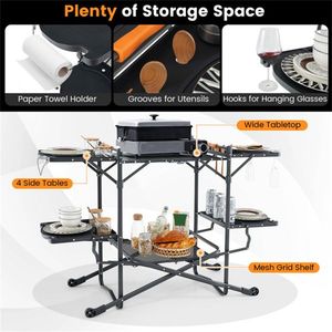 Table de barbecue portable d'extérieur à hauteur réglable, convertible et pliable, avec base en métal (aluminium) pour parcs, rangement inclus - Product Image 4