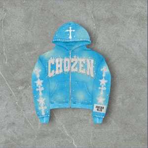 Chándal de moda urbana personalizado con bordado desgastado en colores personalizados y piedras de colores intensos, chándal de invierno para hombre - Product Image 5