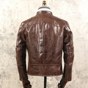 Men's Vintage Bomber Full Grain Brushed Cowhide Classic Moto <b>Racer</b> Tailor Made Leather Retro <b>Jacket</b> Waterproof Breathable - Product Image 6