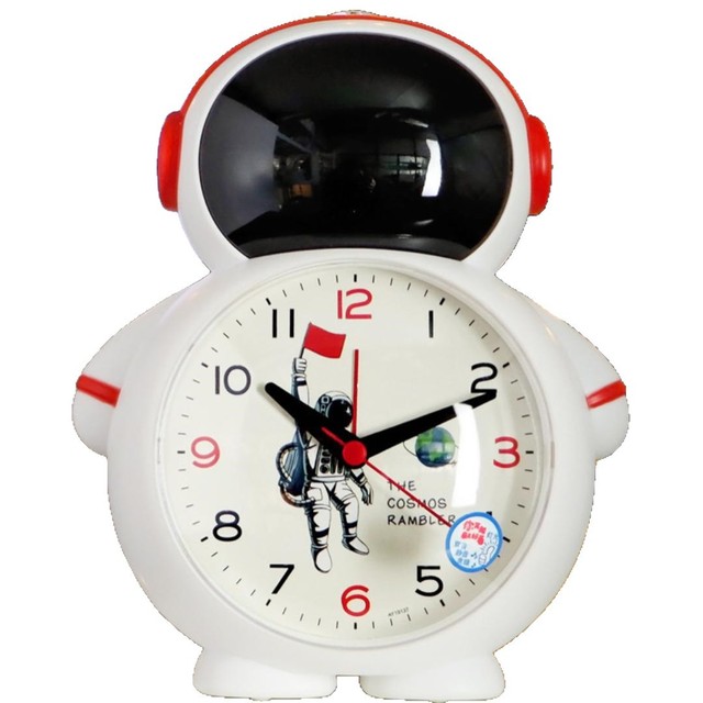 SHI21 Astronaut Talking Alarm Clock with Voice Broadcast and Silent Movement; Smart Desktop Clock for Kids and Students