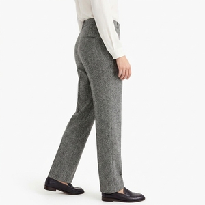 Pantalon de bureau gris taille haute à jambe large 100 % laine coupe ample décontracté à devant plat pleine longueur pour femme (ODM) – Collection Automne - Product Image 1