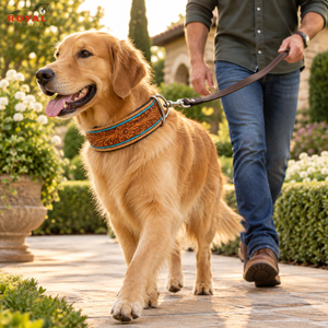 Collar de Perro de Cuero Repujado a Mano Estilo Western con Acentos Florales y Turquesa |   Collar Ajustable para Mascotas con Hebilla Metálica para Cuello Canino - Product Image 4