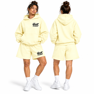 Conjunto de Sudadera con Capucha y Pantalones Cortos para Mujer, Diseño Personalizado de Alta Calidad, Corte Holgado, Informal, de Algodón, 2 Piezas - Product Image 2
