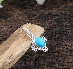 Colgante de Turquesa Natural, Plata de Ley 925, Chapado en Platino, Piedra Azul Delicada, Unisex, Joyería Vintage Genuina al por Mayor - Product Image 4