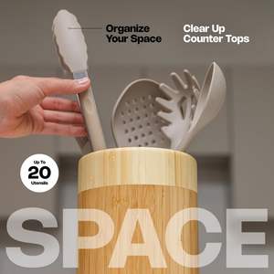 ที่เก็บอุปกรณ์ครัวไม้แบบประหยัดพื้นที่ สีน้ำตาลอ่อน แบบเรียบง่าย ไม่เคลือบสี สำหรับวางบนเคาน์เตอร์ครัว - Product Image 6