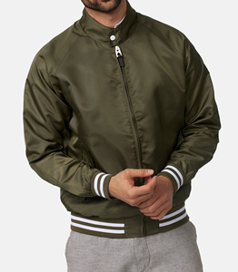 Chaqueta Bomber Verde Oliva para Hombre, Cuello Alto, Cierre de Cremallera, Casual, Resistente al Viento, Poliéster, Corte Ajustado, para Otoño - Product Image 4