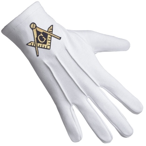 Guantes Masónicos Premium Master Mason Blue Lodge, de Algodón Blanco, con Compás Cuadrado y G Bordado, Regalia Masónica - Product Image 2