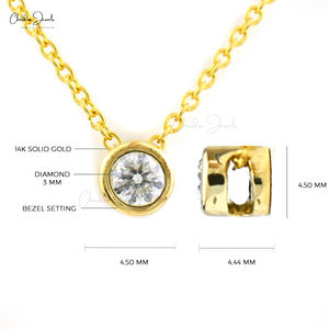 Nouvel Arrivage 2026 Collier Minimaliste en Or Jaune Fin 14 carats avec Diamant Naturel de 3 mm Sertie en Bezel, Bijoux Personnalisés en Gros - Product Image 2