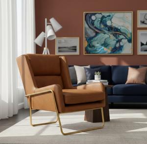 Chaise minimaliste moderne en cuir rembourrée avec dossier haut et assise coussinée, pieds en métal, pour salle à manger, cuisine, maison, restaurant, café - Product Image 3