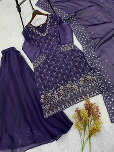 Prix d'usine OEM – Ensemble Sharara violet haut de gamme, prêt-à-porter, style traditionnel indien, Kurti Sharara en gros - Product Image 3