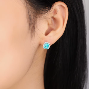 Pendientes de diamantes azules de corte cojín de 1.5 quilates de la mejor calidad con diamantes blancos, pendientes de lujo para boda - Product Image 6