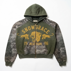 เสื้อฮู้ดซิปผู้ชาย Snowgrace ลายพราง พิมพ์โลโก้ด้านหน้า ทรงปกติ สไตล์ลำลองสำหรับฤดูใบไม้ร่วง ผ้าฝ้าย 100% เฟรนช์เทอร์รี่ - Product Image 1