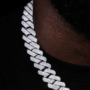 Collier chaîne cubaine en argent sterling 925, largeur 15 mm, serti de diamants sur 3 rangs, style hip-hop, bijoux fins - Product Image 4