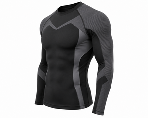 Haut de sport athlétique à manches longues pour homme, anti-UV, à séchage rapide, en Spandex et Polyester, coloris noir et gris, avec blocs de couleur - Product Image 3