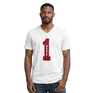 T-shirt col en V Kappa Alpha Psi Number 1 Klub blanc, vêtement de fraternité grecque avec motif audacieux, confort premium et coupe élégante - Product Image 1