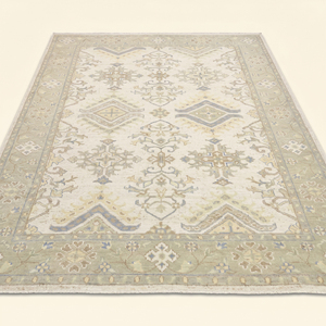 Tapis en laine tufté à la main Ivory Heritage Garden, motif floral géométrique moderne, tapis de zone à bordure, antidérapant, écologique, à poils épais, pour salon - Product Image 2