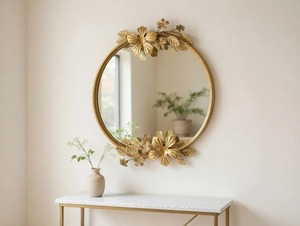 Decorative Flower Accent Gold Wall Mirror F\Suitable For Hallway And Lobby Creates Eye Catching Wall Statement From India - Product Image 6