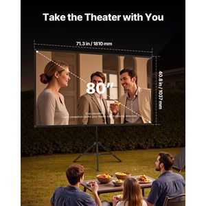 Schermo per Proiettore da 80 Pollici con Angolo di Visione di 160 Gradi, Supporto 16:9 4K HD Senza Pieghe, Portatile per Interni ed Esterni con Funzione Luce - Product Image 2