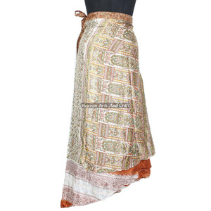 Nueva Colección de Faldas de Sari de Seda de Rajasthan, Falda Larga de Seda Mágica Reversible de 2 Capas, Fácil de Poner, con Lazo Delantero para Mujer - Product Image 6