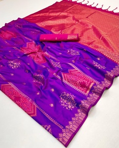 Blue Pink Pure Silk Pochampally Handloom <b>Saree</b> Gold Zari Work for Women Indian Traditional Wear Wrinkle Free Moisture Wicking - Product Image 1