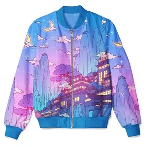 เสื้อแจ็คเก็ตบอมเบอร์สีขาวม่วงสำหรับผู้ชาย พิมพ์ลายตัวอักษร ซิปด้านหน้า สไตล์ลำลอง ผลิตจากโพลีเอสเตอร์ เหมาะสำหรับใส่ในฤดูใบไม้ร่วง - Product Image 6