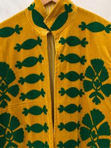Luxury Artisan <b>Yellow</b> Velvet Embroidered Suzani Jacket with Green Floral Pattern Full Sleeve Stand Collar Handmade Winter <b>Coat</b> - Product Image 5