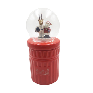 Bocal décoratif en céramique rouge pour Noël, avec globe à neige, Père Noël et rennes, pour le rangement des épices dans la cuisine - Product Image 1