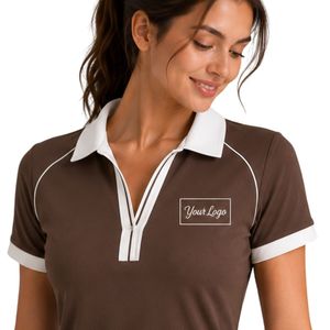 Ensemble polo et jupe plissée asymétrique pour femme, marron chocolat et blanc, personnalisable, respirant et à séchage rapide, pour le tennis et le golf - Product Image 3