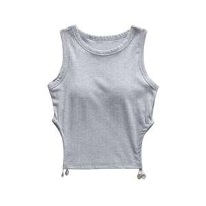 เสื้อกล้ามลูกไม้ประดับคอวีสีพื้นลำลองสำหรับผู้หญิง - Product Image 4