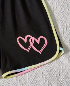 Girls 2-Piece Tie-Dye Heart Print Set Short Sleeve Top With Knot Front And Striped Shorts Summer Outfit - Product Image 6