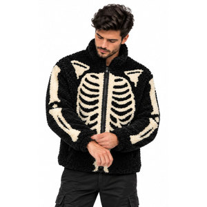 Gothic Skeleton Print <b>Fleece</b> Jacket <b>Men</b> Stand Collar Zipper <b>Sherpa</b> Lining Thick Winter Warm Casual Regular Fit <b>Sherpa</b> Jackets - Product Image 5