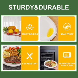 Assiettes en papier jetables de 10 pouces, robustes, imperméables, de qualité alimentaire, lot de 125, 100 % compostables, écologiques, en bagasse, sans PFAS, pour nouilles - Product Image 4