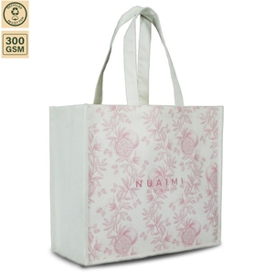 กระเป๋าผ้าฝ้ายเคลือบลามิเนต 300 GSM สำหรับชายหาด ขนาด 42x36x18.5 ซม. รับทำโลโก้ตามสั่ง ขายส่ง OEM แบรนด์ส่วนตัว รุ่น SS162 ใช้ซ้ำได้ - Product Image 1