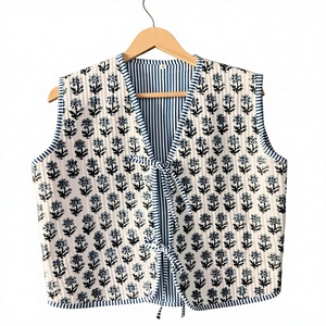 Women Quilted Cotton Waistcoat <b>Floral</b> Print Sleeveless <b>Vest</b> Casual Lightweight V Neck Layering <b>Top</b> - Product Image 2