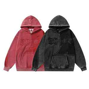 Sudadera con Capucha Personalizada de Felpa Francesa 100% Algodón, Estilo Patchwork, Hombros Caídos, Lavado Ácido, Bordado Desgastado - Product Image 6