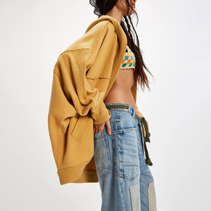 New Arrival Oversized Hooded Knit Cocoon Cardigan Women Long Sleeve Solid Color Drop Shoulder Cotton Spring Plus Size Sweatshirt - Product Image 3