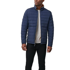 Men's Navy Blue Stand Collar <b>Puffer</b> <b>Jacket</b> Orange Lining Windproof Casual Winter Front Sale - Product Image 3