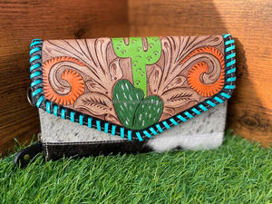 กระเป๋าคลัทช์ผู้หญิงหนังวัวสีเทอร์คอยส์สำหรับใส่โทรศัพท์กระเป๋าเงินหนังวัวสีเทอร์ควอยซ์แบบมีสไตล์ - Product Image 2