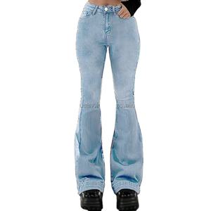 Lady High Waist Stretchy <b>Flared</b> Jeans Women Ins Fashion Solid Bootcut Denim Pants Girls Chic Slim Fit Bell Bottoms Trousers - Product Image 6