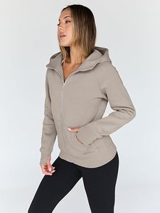 Sudadera con Capucha y Cierre Completo para Mujer, Corte Regular, Color Sólido, Tejido de Algodón y Fibra de Bambú, Ropa de Otoño - Product Image 2